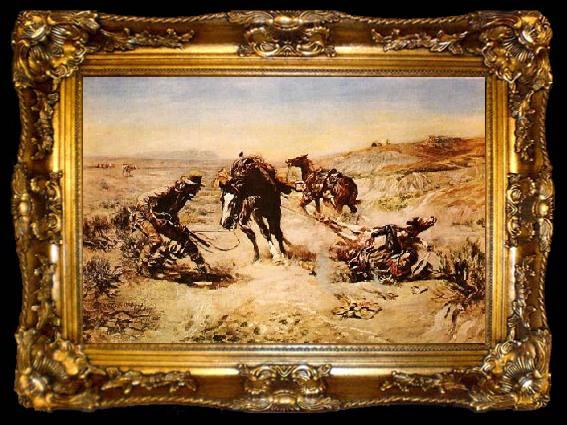 framed  Charles M Russell When Horse Flesh Comes High, ta009-2